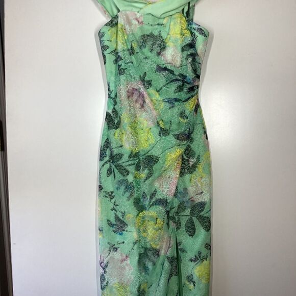 ML Monique Lhuillier Allie Floral Print Lace Midi Dress Off Shoulder Size 2 - Picture 7 of 16